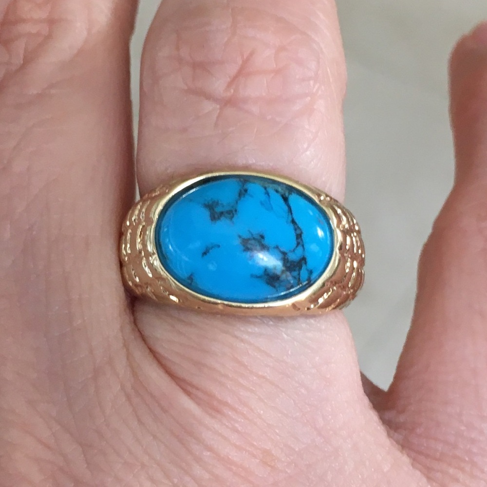 Turquoise gold plated sterling silver ring - Picture 6 of 11